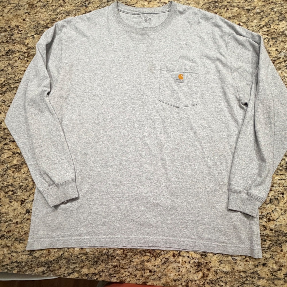Carhartt‎ Mens XL Long Sleeve Pocket T-Shirt Heather Gray Cotton Blend Workwear
